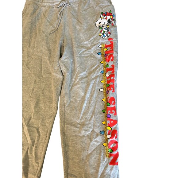Peanuts Snoopy "Tis The Season" Light Gray Jogger Sweatpants XL - Picture 2 of 3